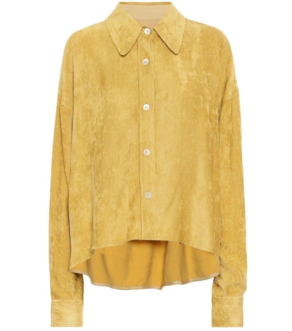 Isabel Marant Fanao Yellow Gold Corduroy Velvet Long Sleeve Button Up Shirt Top